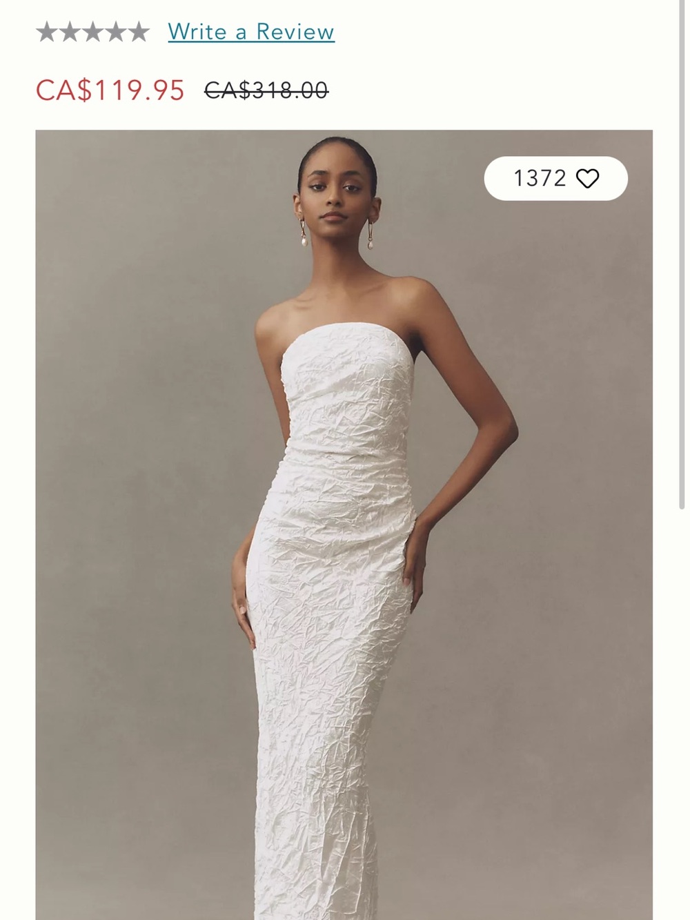 Anthropologie White Strapless Ruched Column Gown